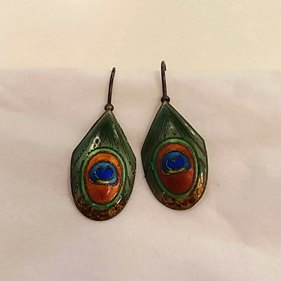 Vintage Enameled Mexican Silver Earrings - Picture 3 of 4